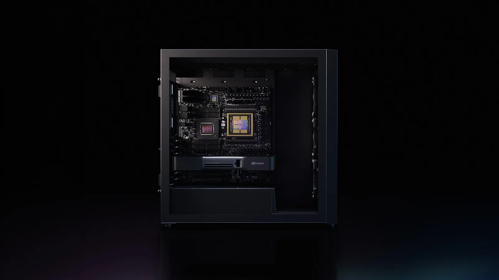 An NVIDIA DGX Station tower with its side panel open